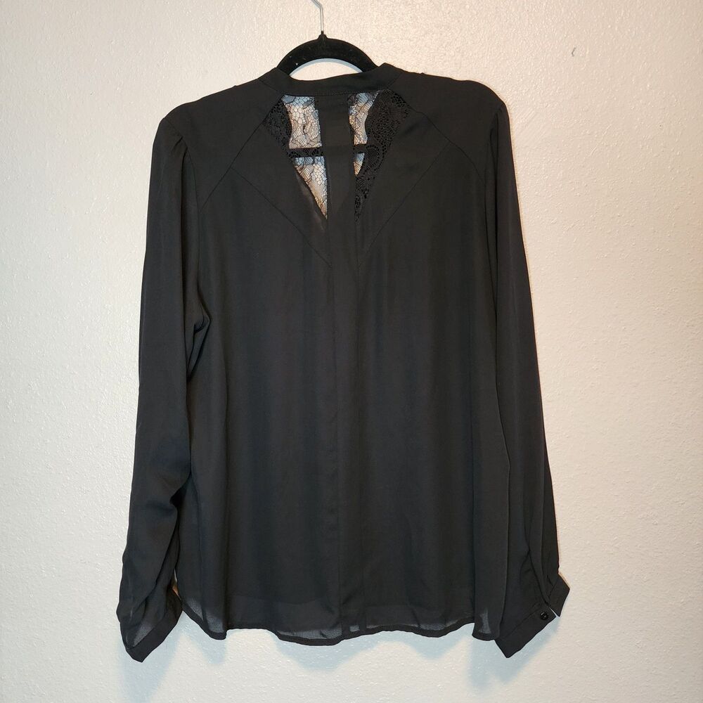 Metaphor Black Sheer Keyhole Lace Back Blouse - Size XL